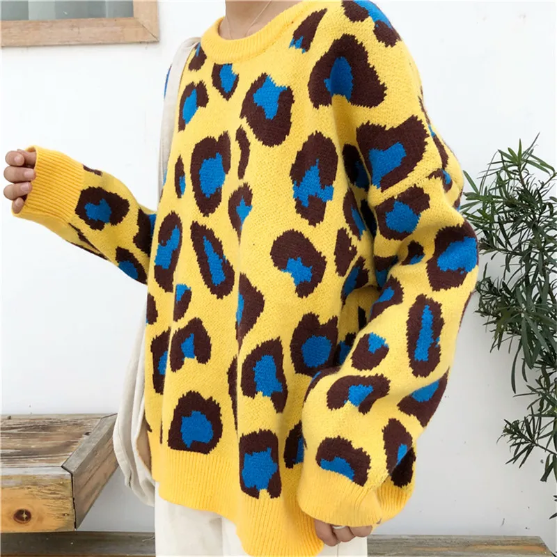 New Fashion Female Leopard Sweater 2018 Winter Runway sweater Casual O-Neck Knitted Long Sleeve Pullovers For Women Sueter Mujer | Женская