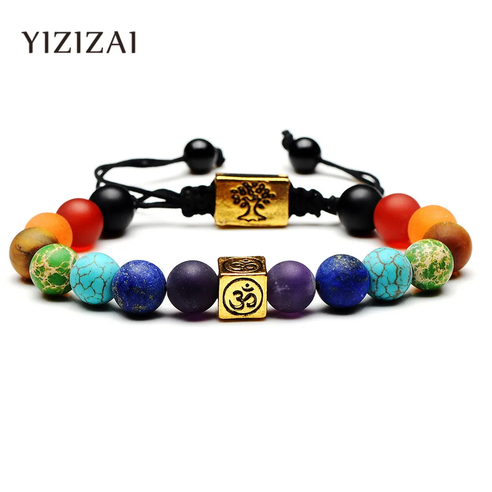 YIZIZAI 7 Чакра дерево жизнь шарм браслеты многоцветные бусины камни плетение