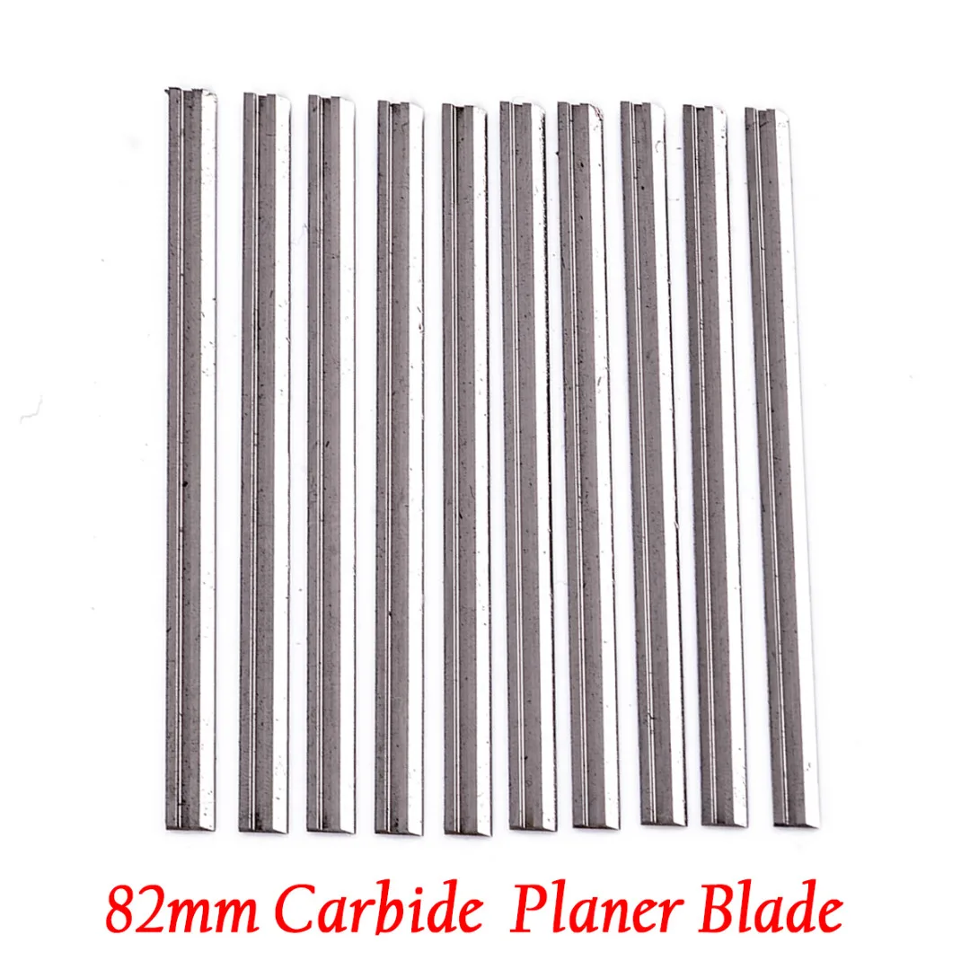 

10Pcs Reversible Carbide Planer Double-edged Blades 82mm x 5.5mm For Soft Hard Woods Cutting Power Tool Parts