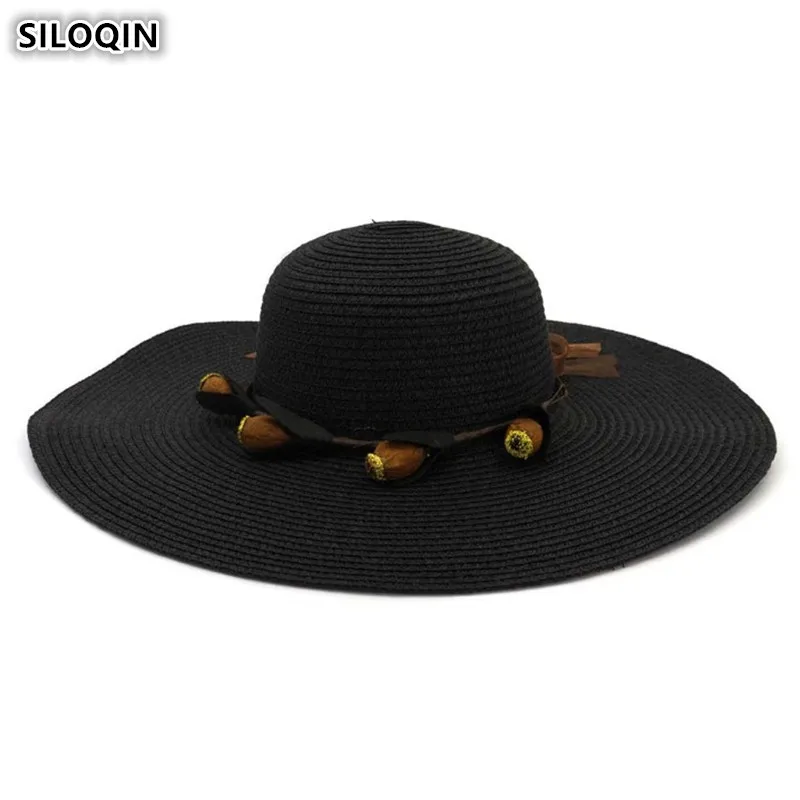 

SILOQIN Foldable Lady's Straw Hat Oversized Visor Breathable Women's Sun Hats Flower Headdress Large Brim Beach Hat For Women
