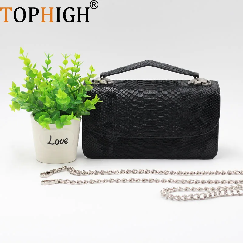 TOPHIGH женские сумки с цепями под змеиную кожу через плечо на короткой ручке