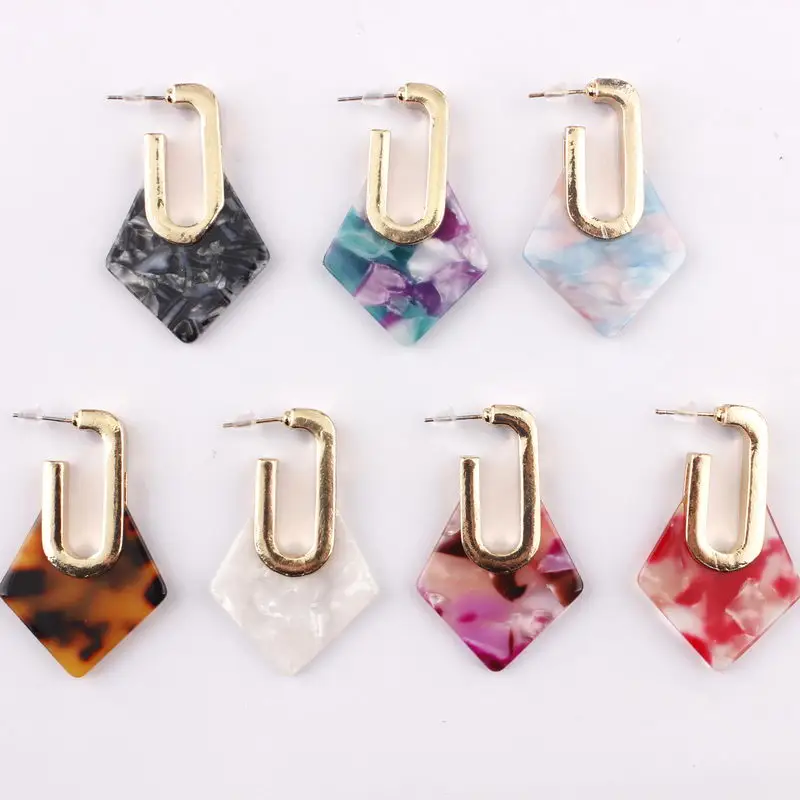ZWPON Fashion Geometric Acetate Rhombus Hoop Earrings Women Chunky Pendientes Designer Jewelry Wholesale | Украшения и аксессуары