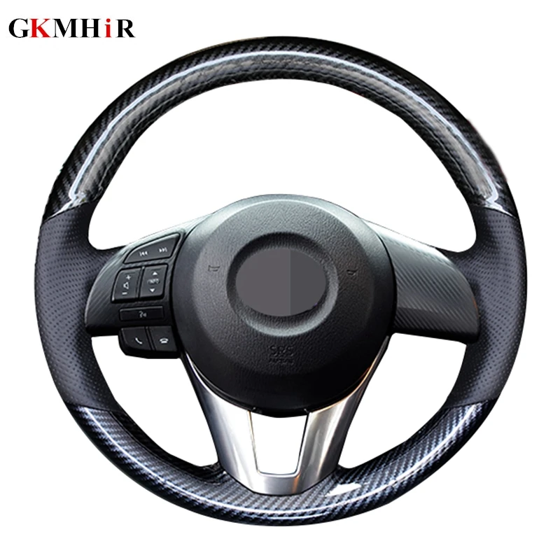 Черный кожаный чехол из углеродного волокна для Mazda рулевого колеса автомобиля CX5