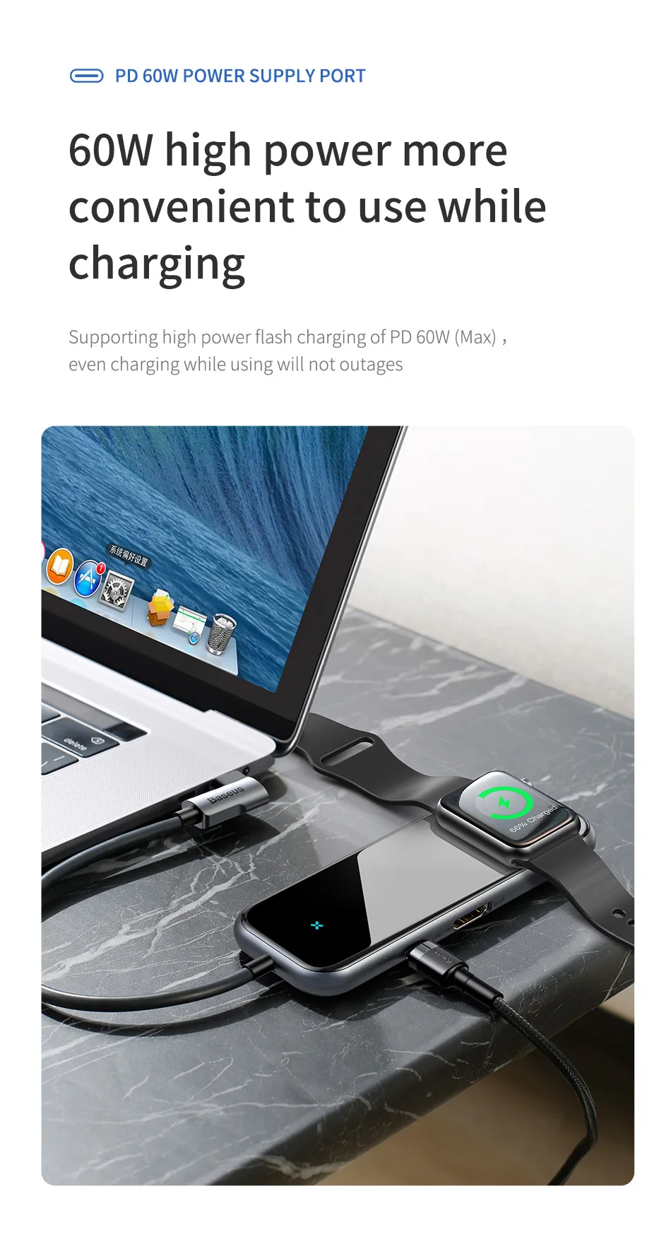 Baseus мульти концентратор USB Type C до 3,0 HDMI RJ45 usb-хаб для MacBook Pro USB C концентратор для iWatch беспроводной зарядный адаптер USB разветвитель