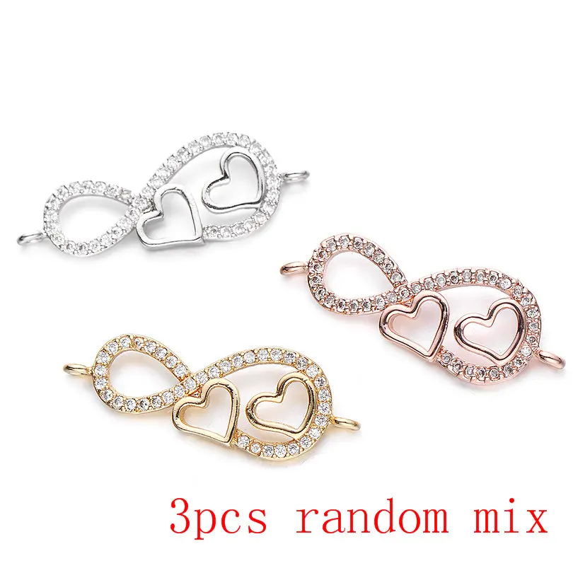 3pcs random mix Pipitree 3 шт/лот ЛЮБОВЬ Бесконечность Подвески подходят браслет Подвеска «сделай сам» латунь CZ Циркон Сердце Бусины Подвески Украшения делая разъемы - Окраска металла: 3pcs random mix