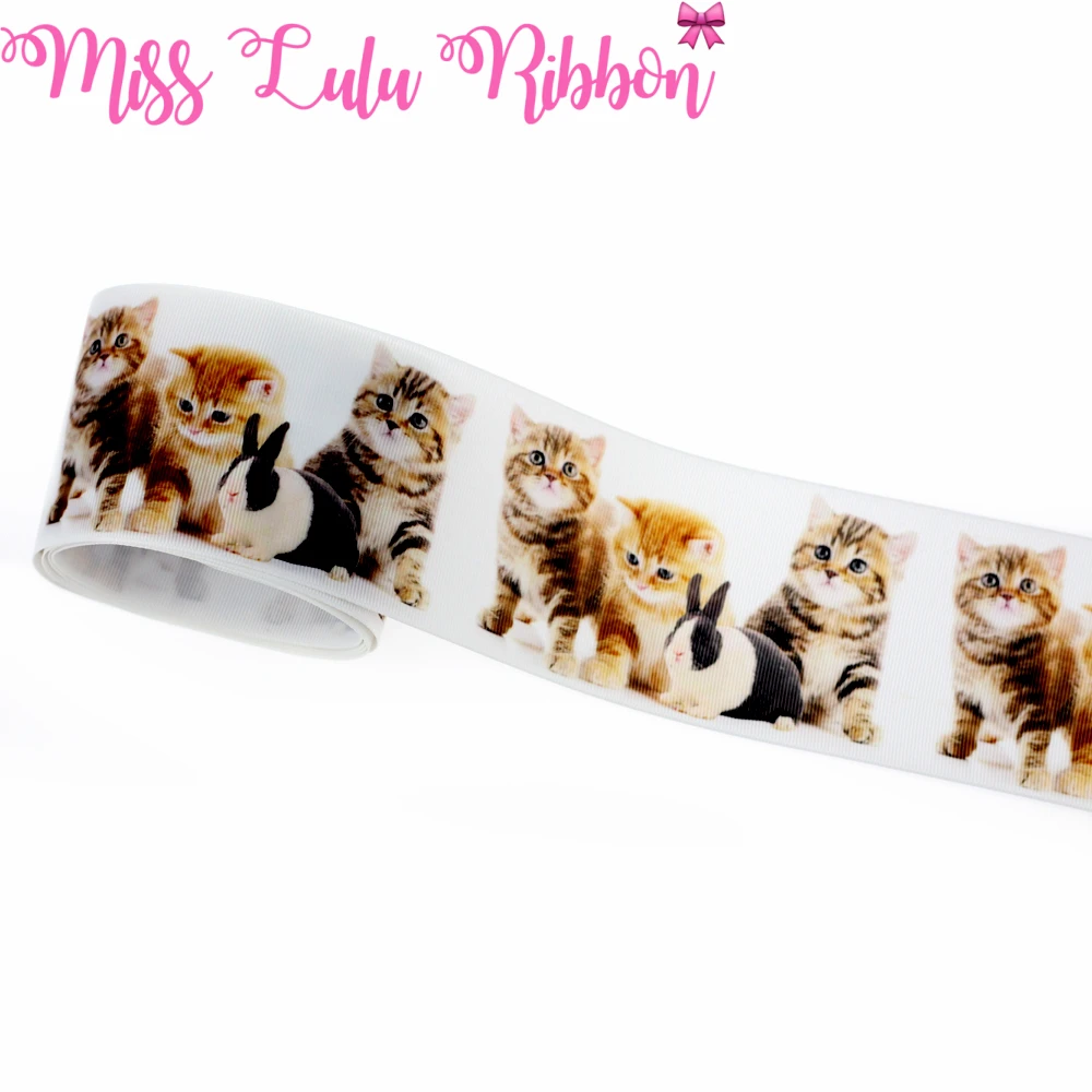 3 &quot75 мм Серия животных милый кот собака напечатанная Grosgrain лента бульдог DIY Bowknots