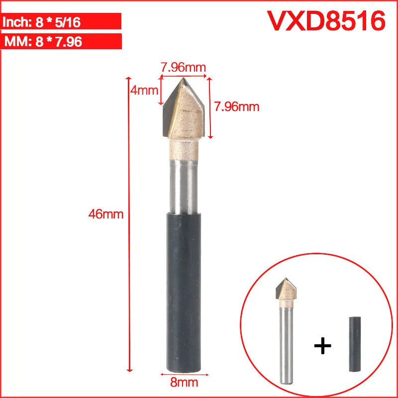 VXD8516 Tideway 8 мм хвостовик V тип долбежный резак профессиональные фрезы для дерева 90 град Вольфрам Деревообработка Резьба Инструменты - Длина режущей кромки: VXD8516