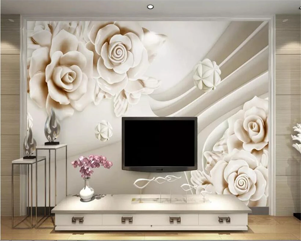 Фотообои Beibehang для стен 3D мурали с рельефным изображением розы и жадеитовой резьбой для интерьера дома на заднем плане гостиной.