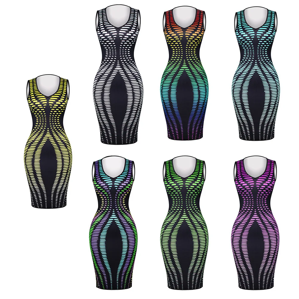 

2018 Summer Women Fashion Dress Leopard Slim Was Thin Package Hip Dress Sleeveless V-neck Mini Sexy Dress Vestido Curto