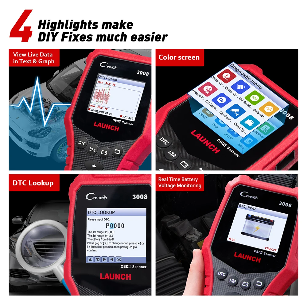 Запуск CR3008 OBD2 OBDII Авто сканер X431 Creader 3008 OBD 2 считыватель кода двигателя бесплатное