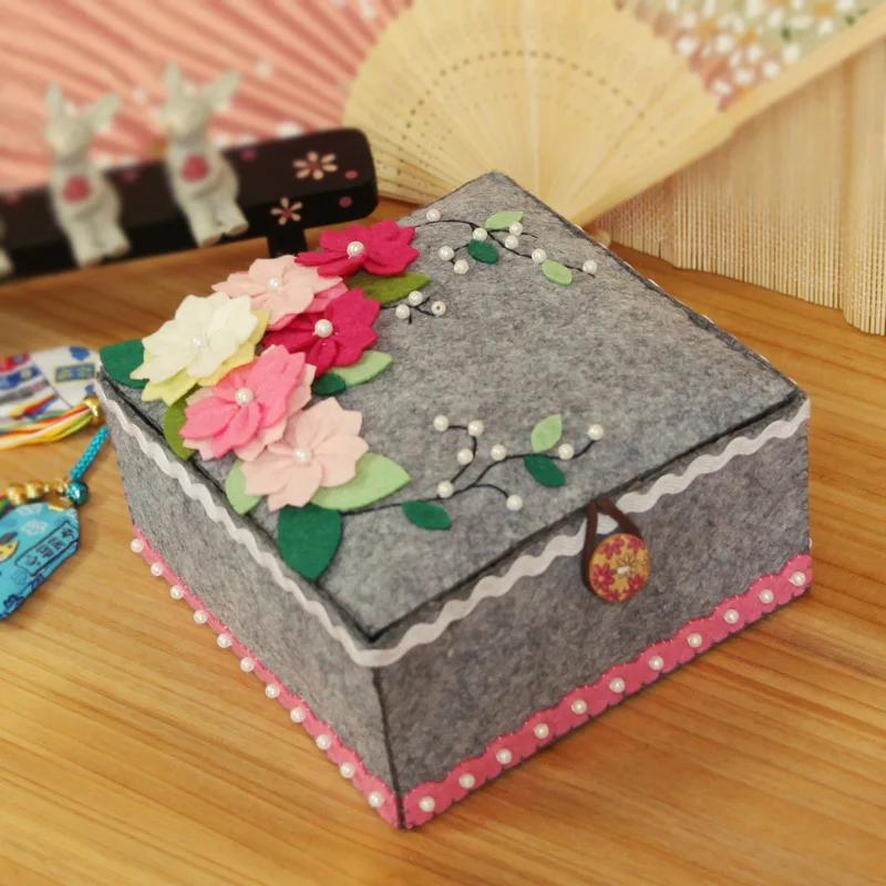 Сакура стиль серый войлок ткань коробка для хранения ручной работы Войлок Сделай