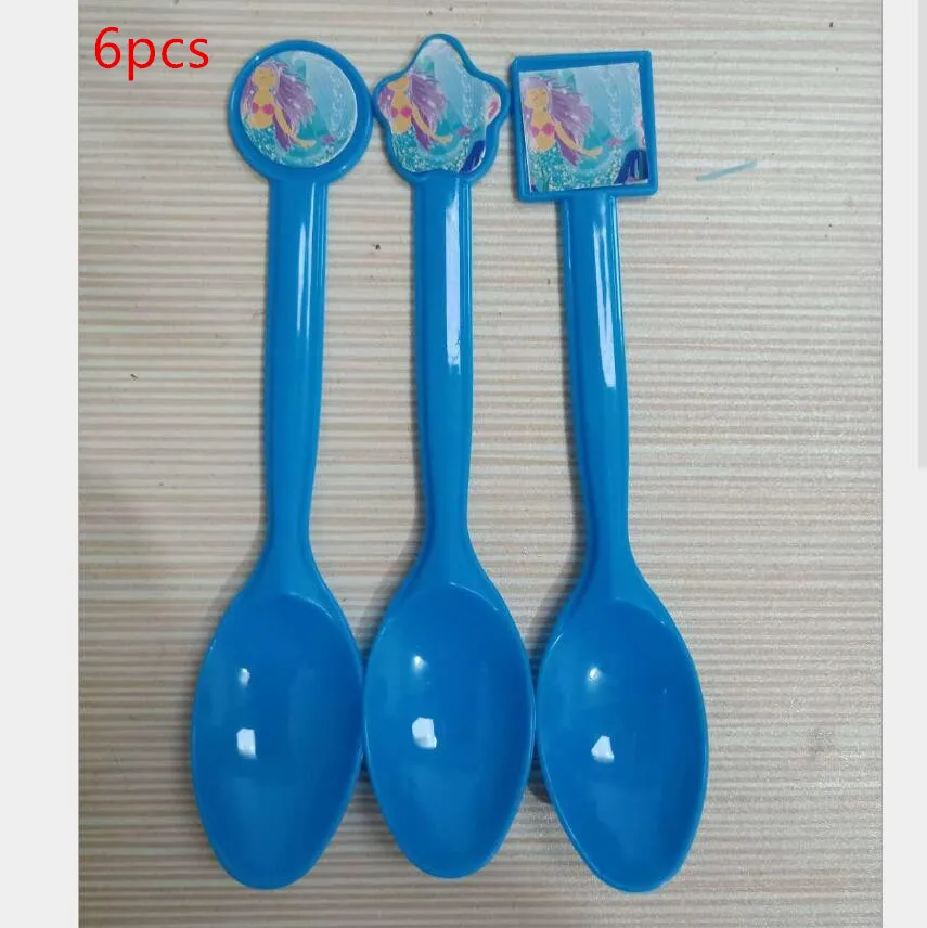 Spoons 6pcs Набор одноразовой посуды для вечеринки в честь Дня Рождения вечерние тарелки с изображением русалки баннеры для мальчиков и девочек вечерние украшения для свадьбы - Цвет: Spoons 6pcs