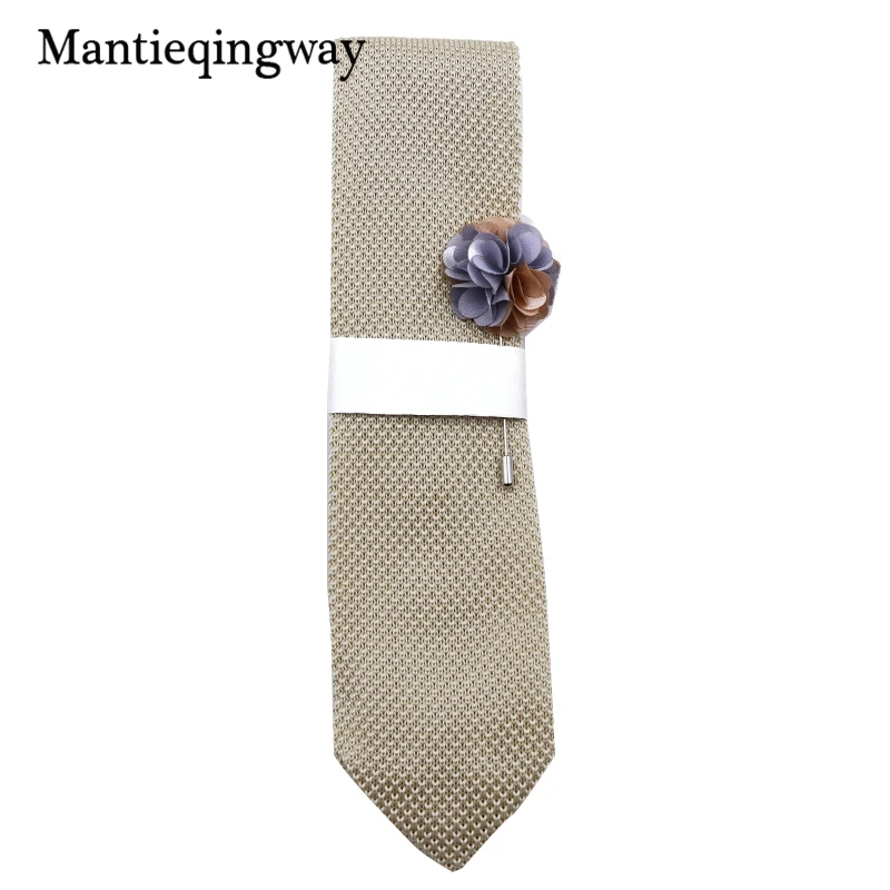 Бренд mantieqingway трикотажные Галстуки+ брошь комплект Вязание Средства ухода за кожей Шеи Галстуки для мужские Gravatas тонкий corbatas Vestidos Бизнес Средства ухода за кожей Шеи Галстук