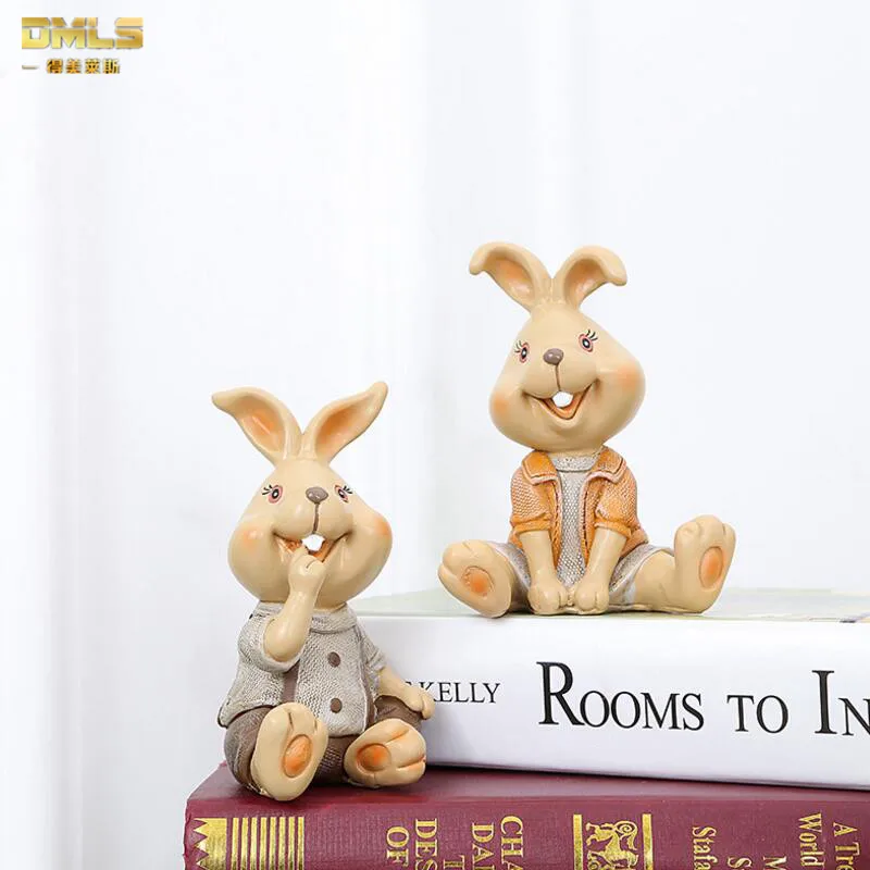 Lover Toy Rabbit Figures Figurines Resin Artware Lovely Couple Ornaments Doll For Home Decoration 2 pcs/set Free Shipping | Дом и сад