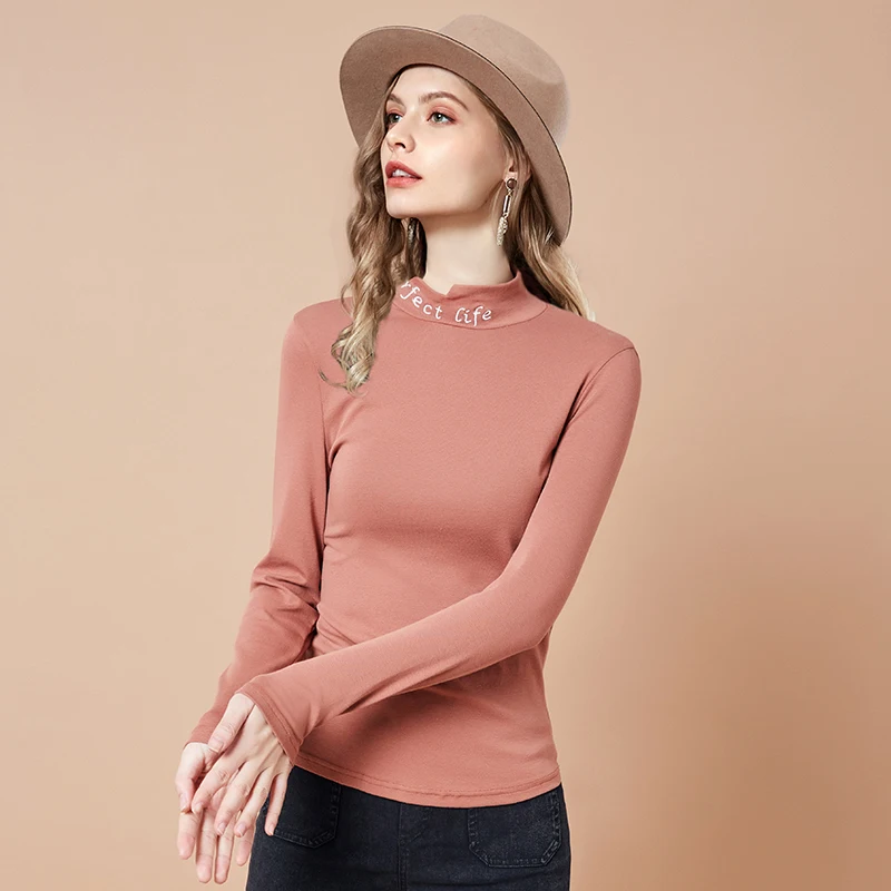 Футболка ARTKA Женская с высоким воротом и длинным рукавом однотонная тонкая для