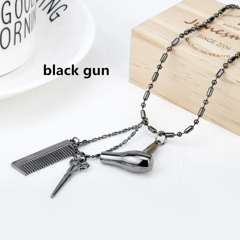 L black gun Парикмахерская полюс ожерелье Парикмахерская Инструменты 3D Парикмахерская Полюс бритва сушилка ножницы и расческа парикмахерские ожерелья с подвесками для мужчин и женщин - Окраска металла: L black gun