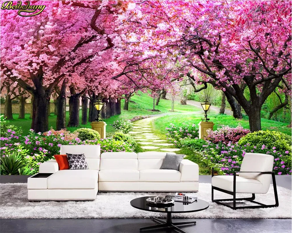 

beibehang Custom wallpaper cherry blossom forest garden path landscape wall 3D mural wall papers home decor papel de parede