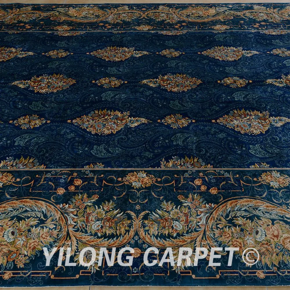 Восточный шелковый ковер Yilong 8 6 'x 11 6' Hereke синий античный турецкий ручной
