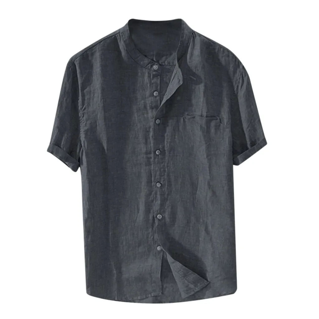 Повседневная мужская рубашка Camisa, рубашка с коротким рукавом, Мужская мешковатая хлопковая льняная однотонная Свободная блузка, топы, уличная одежда Camisa masculina