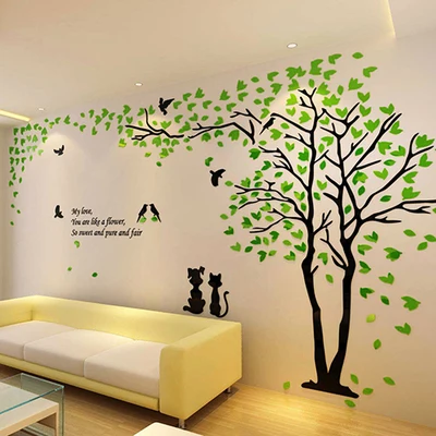 Light green Right 3D стикер с парой деревьев, акриловая стерео Наклейка на стену, домашний декор, для гостиной, спальни, дивана, декоративное искусство, креативный - Цвет: Light green Right