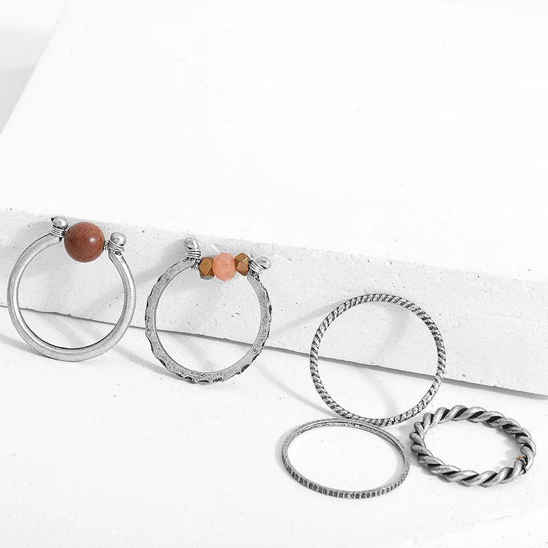 2017 Новый Урожай 5 шт. каменные бусы кольцо Ювелирные наборы ручной работы