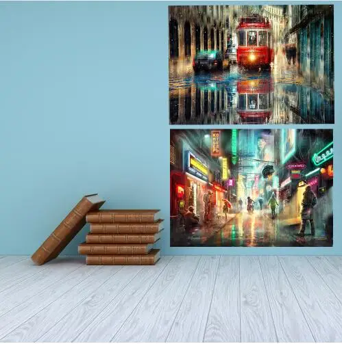 Картина маслом на холсте семейная картина в стиле ретро Лиссабон уличный