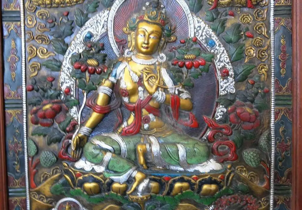 38 &quotтибетская деревянная медная Позолоченная серебряная пять Будды Зеленая