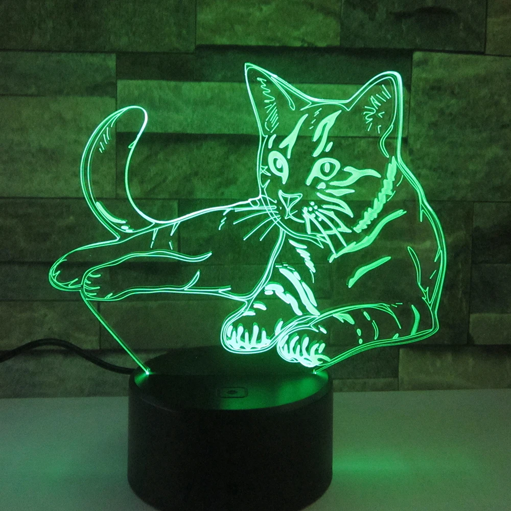 Милый 3D ночник с котом, креативный Электрический иллюзионный 3d светильник, светодиодный, 7 цветов, меняющий USB сенсорный Настольный светильник для детского подарка
