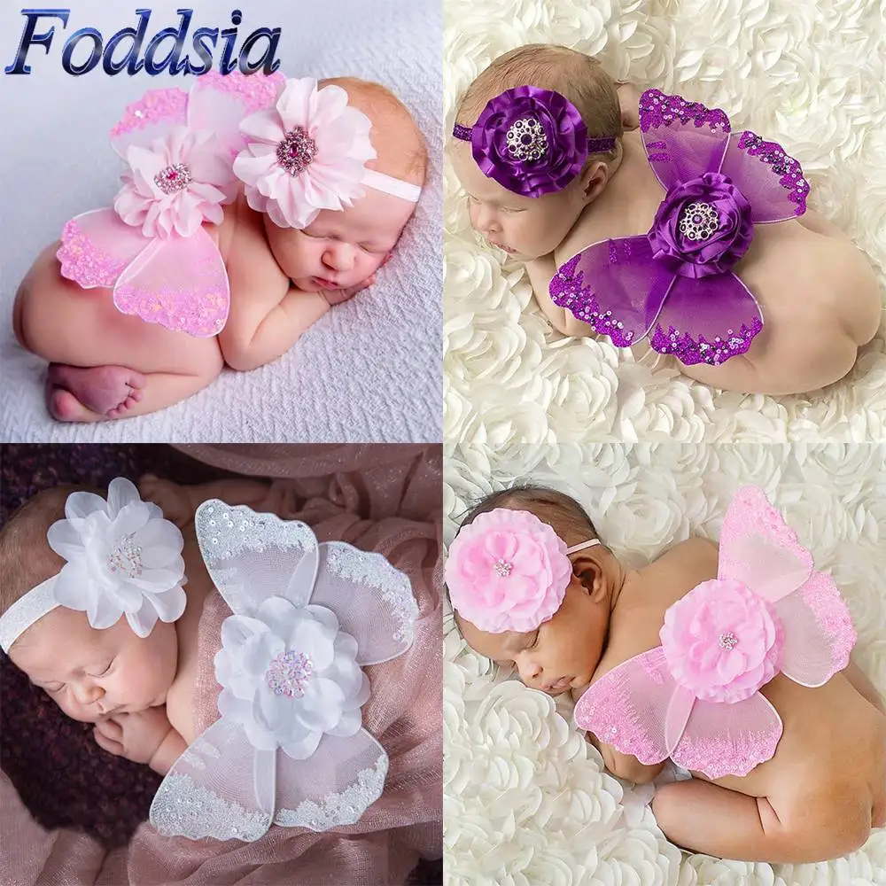 Foddsia Обувь для девочек Крылья Ангела повязка Цветок со стразами Hairband Дети Женские аксессуары для волос для новорожденных Подставки для фотографий ch61