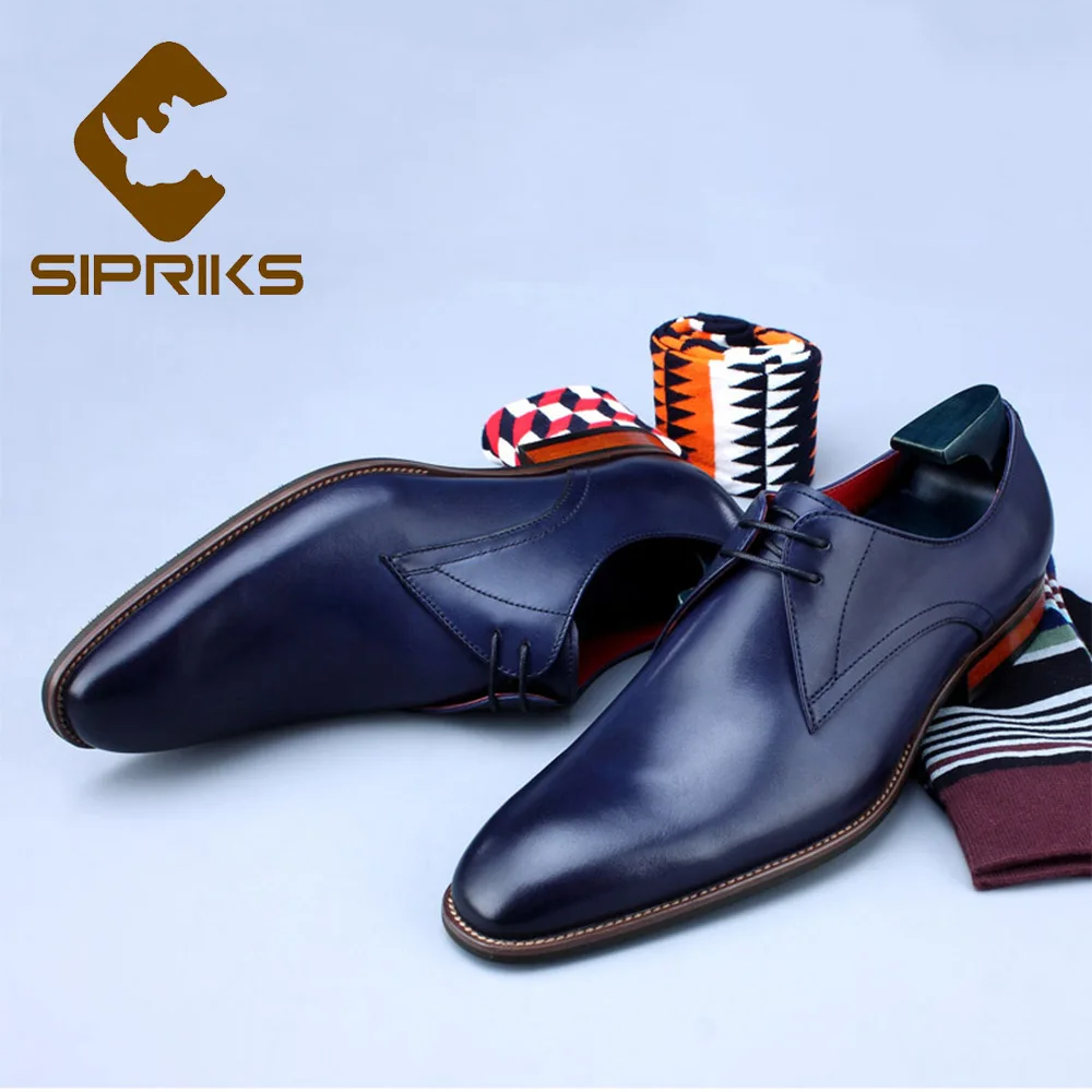 Мужские туфли под смокинг Sipriks синие из телячьей кожи итальянский коричневый с