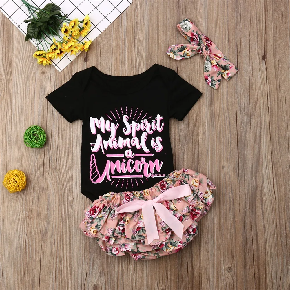 2019 Newborn Baby Girl Set 3PCS Clothes Cotton Bodysuit Tops Floral Skirt Headband Outfit Summer | Детская одежда и обувь