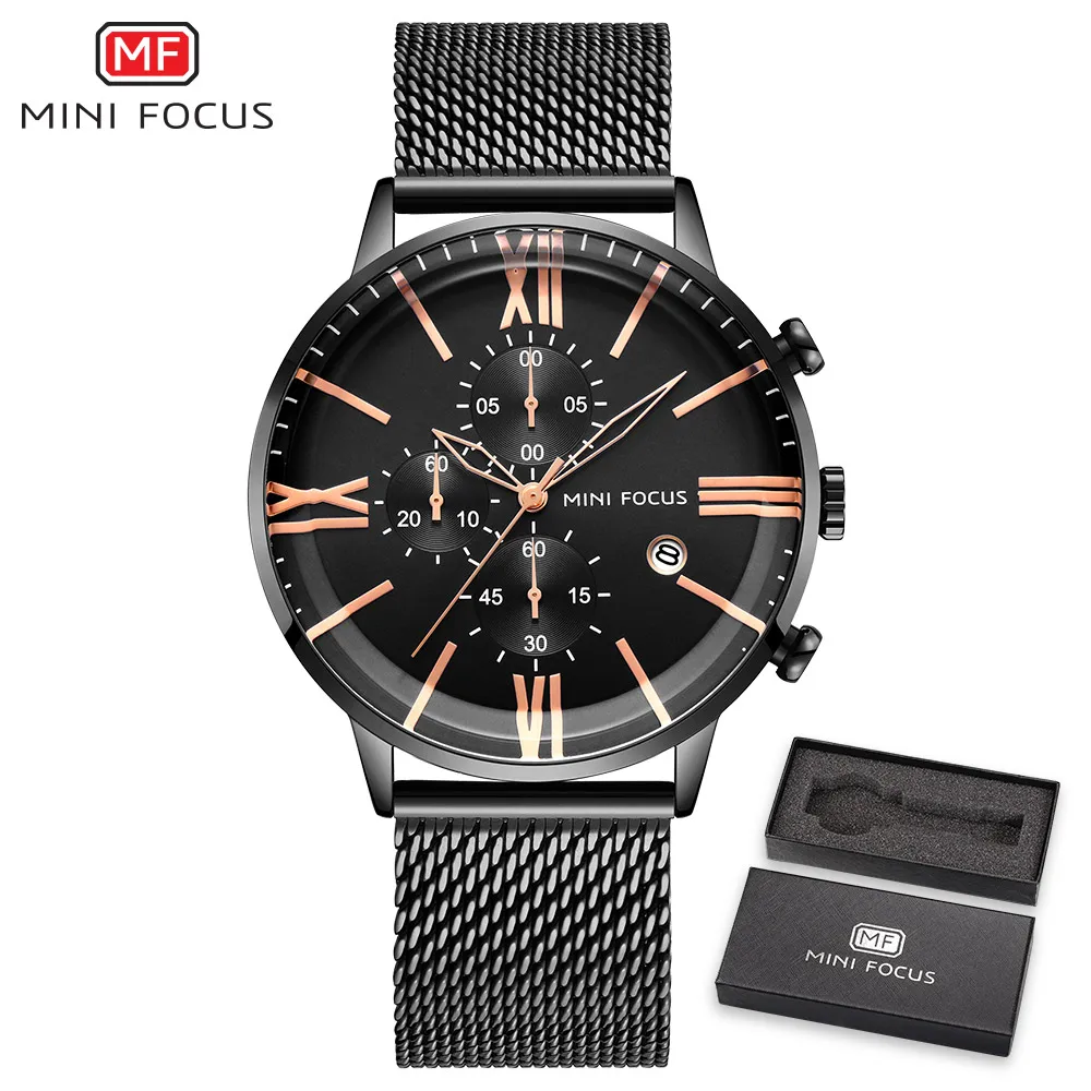 Black with Box Мини фокус хронограф мужские часы лучший бренд класса люкс кварцевые Бизнес Мужские наручные часы из нержавеющей стали Авто Дата reloj hombre - Цвет: Black with Box