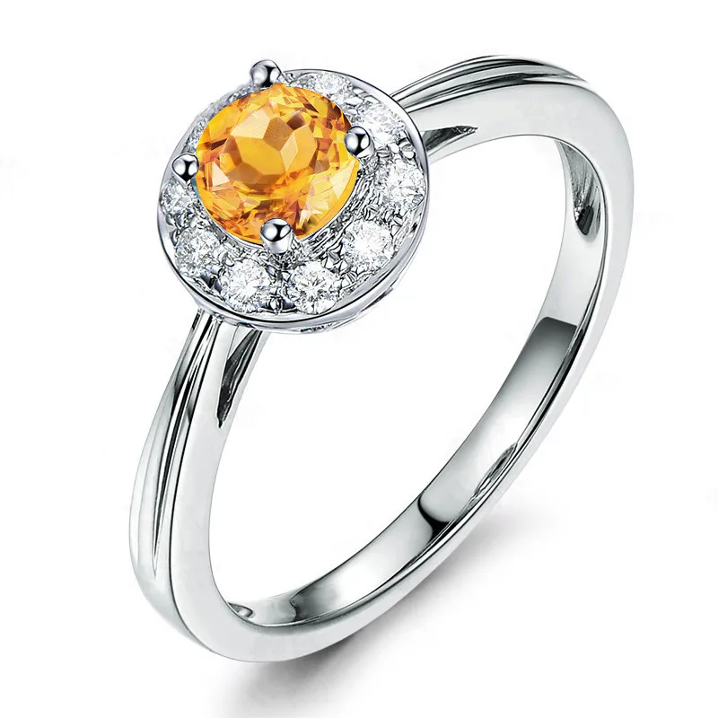 AINUOSHI Natural Citrine Halo Ring 0.8ct Round Cut Gemstone 925 Sterling Silver Ring Engagement Wedding Jewelry Women Ring