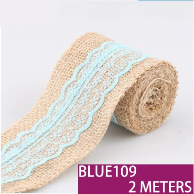 blue 109 Новинка 6 см 2 м джут, джутовая ткань, мешочная ткань лента кружева многоцветные планки украшение для подарков упаковочные Ленточные пеньки для дома ручной работы DIY - Цвет: blue 109