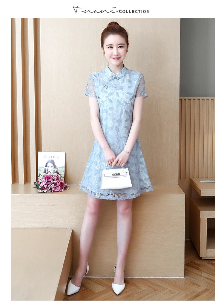 womens woman ladies summer cheongsam cute lace big plus size M-5XL XXL XXXL 3XL XXXXL 4XL 5XL loose Casual blouse dress