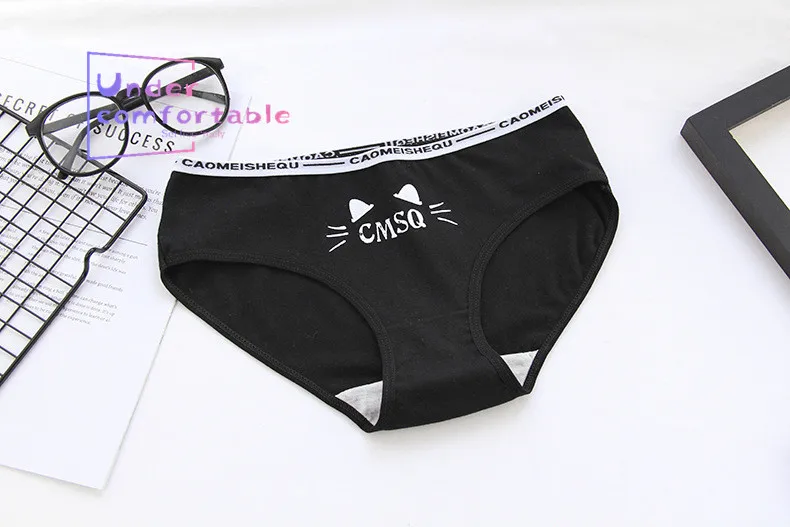 black cat ears Счастливое модное женское нижнее белье с принтом кота, хлопок, милые женские трусики, удобное нижнее белье, милые трусы для девочек, 2806 - Цвет: black cat ears