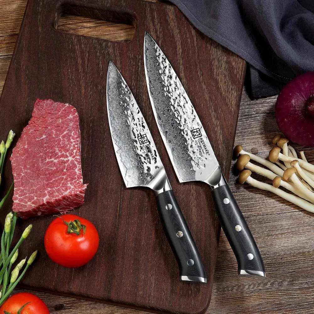 Sunnecko 2pcs Damascus Steel Chef Knives Set Japanese AUS-10 Core Razor Sharp Blade G10 Handle Chef's Cooking Kitchen Knife