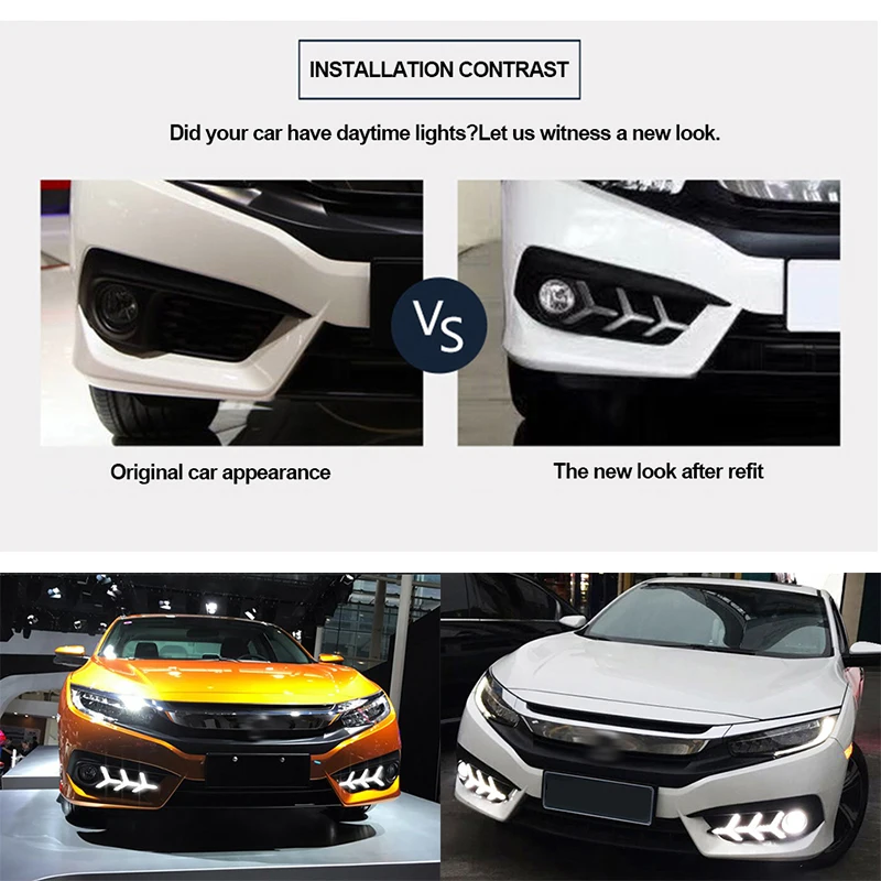 Hlxg светодиодные дневные ходовые огни DRL для Honda Civic 10th 2016 2017 2018 с желтыми