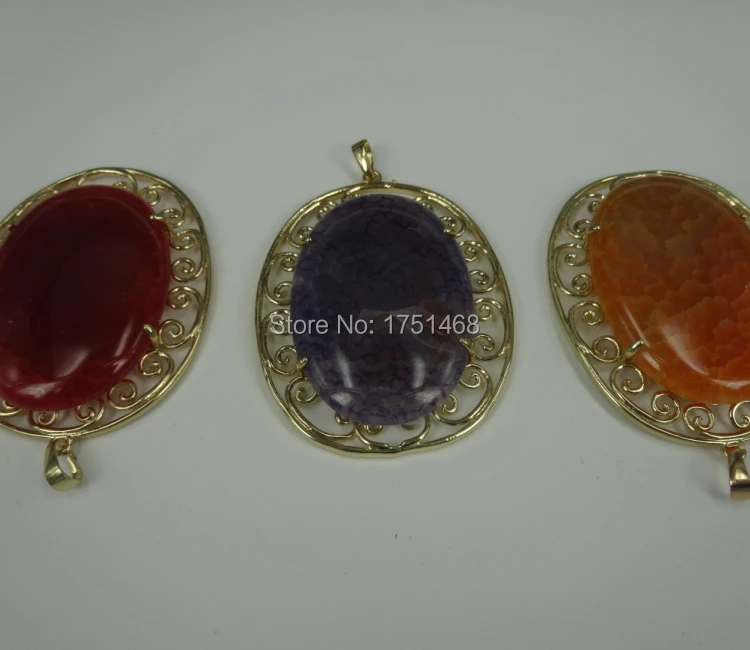 Позолоченный Модный кулон 3 шт. цветные полированные камни кварцевые овальные