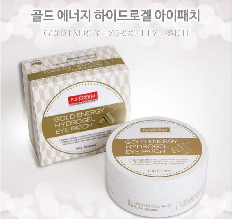 Лучшая корейская косметика PUREDERM Золотая энергия патч для глаз гидрогелевый 60 листов Золотая с кристаллами коллагена маска для глаз против морщин