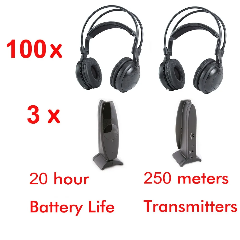 

Professional Ultra low bass 100pcs Silent disco Wireless headphones and 3 transmitters- for silent party meeting DJ and so on