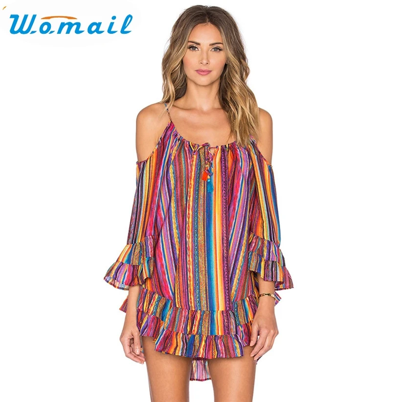 Женский пляжный Шифоновый Сарафан Womail свободный сарафан с рукавами фонариками и
