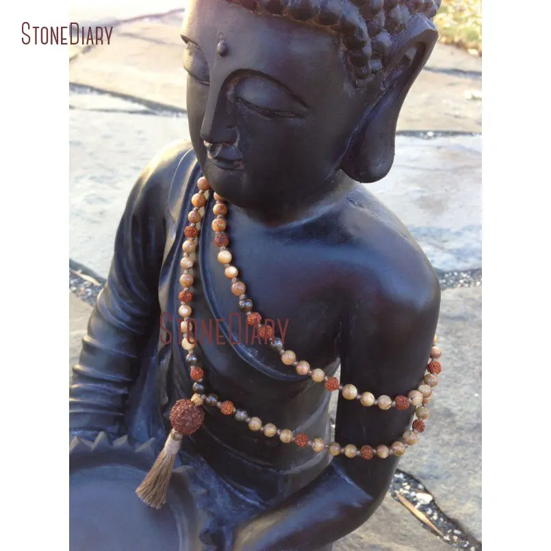 40 дюймовый длинный слойный оболочка ручной вязки бронзит и рудракша 108