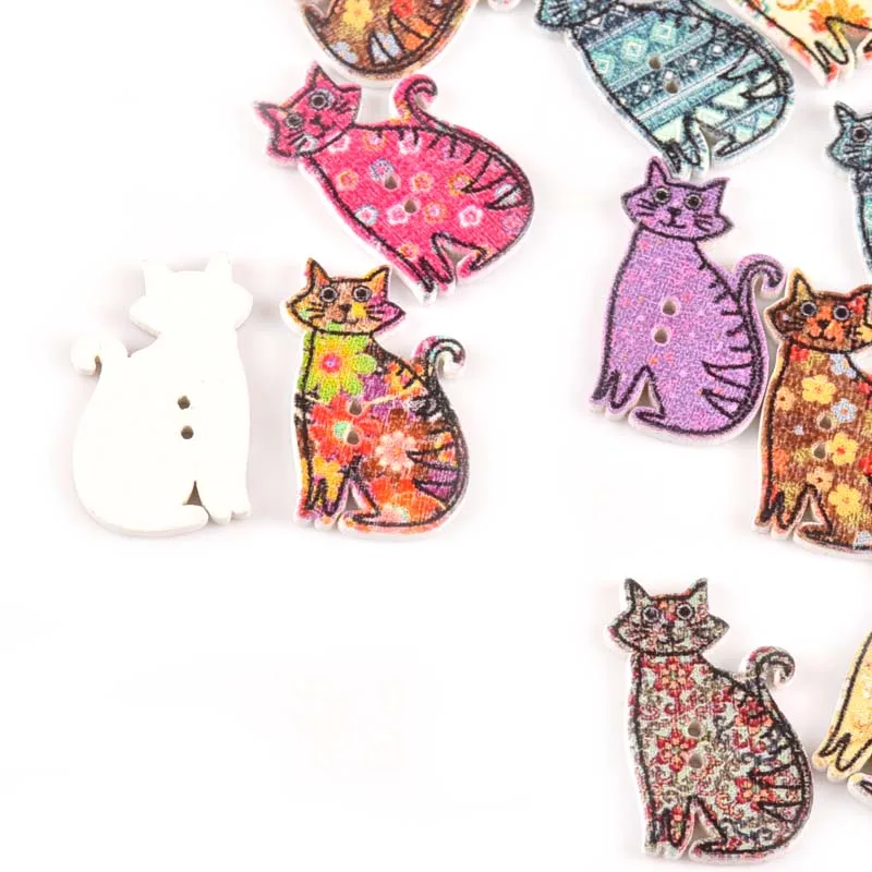 25pcs Wooden Crafts Vintage London Cat Pattern Buttons For Clothing Sewing Handmade Scrapbooking Accessories 18x30mm M0798x | Дом и сад