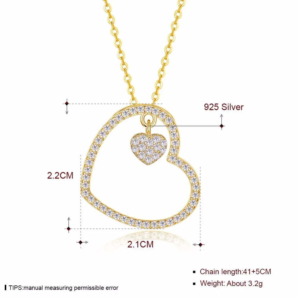 925 пробы цвет серебристый Золотой Цвет кубического циркония Сердца Neckalces &amp