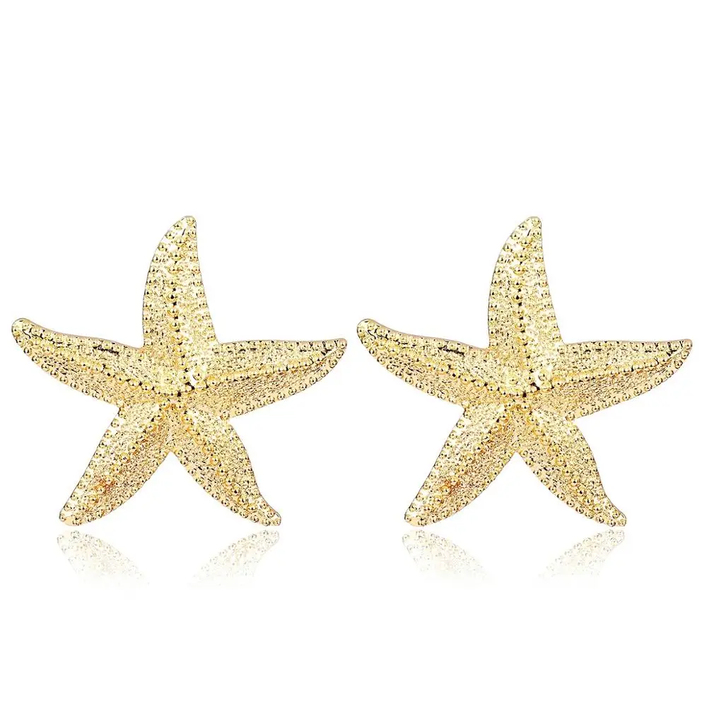 HUANZHI Exaggeration Big Simple Design Ocean Starfish Gold Metal Plated Drop Earrings For Women Travel Beach Jewelry Gifts | Украшения и