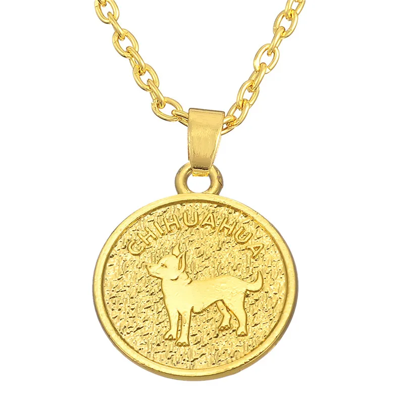 Рыбий крючок Чихуахуа Выгравированный двухсторонний круглый кулон ожерелье