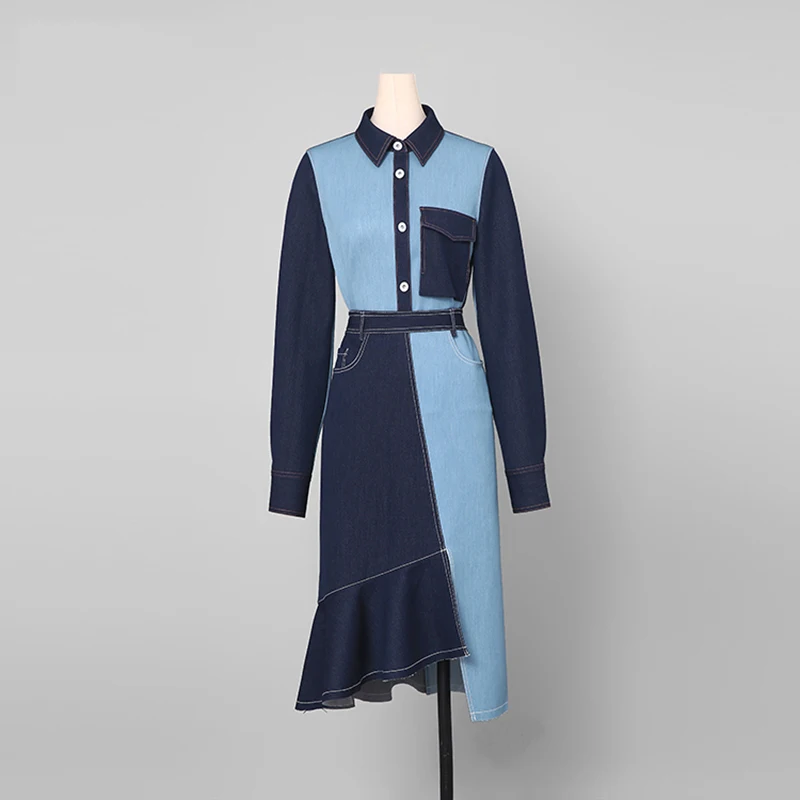 Женский комплект из двух предметов рубашка с рукавами фонариками и юбка годе