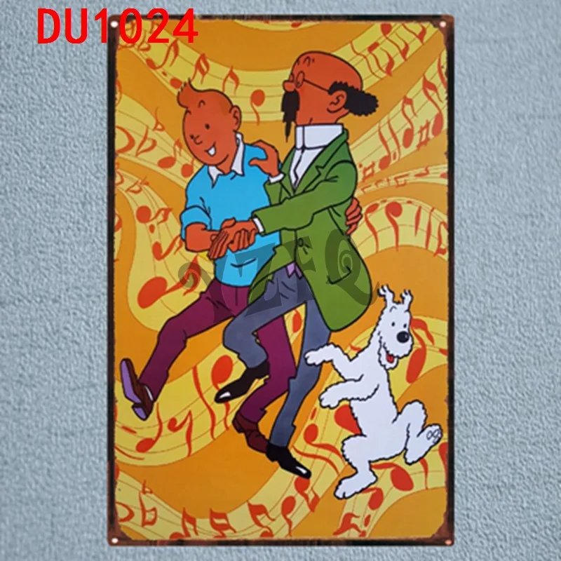 Tintin мультфильм оловянные знаки металлическая пластина настенный паб детская комната Домашний декор вечерние Винтаж Железный плакат Куадрос DU-1041 - Цвет: DU1024