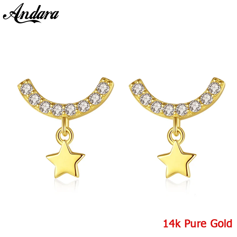 

Real 14k Gold Stud Earrings Fashion Design Star Clear CZ Women Earrings Yellow Gold Fine Jewelry